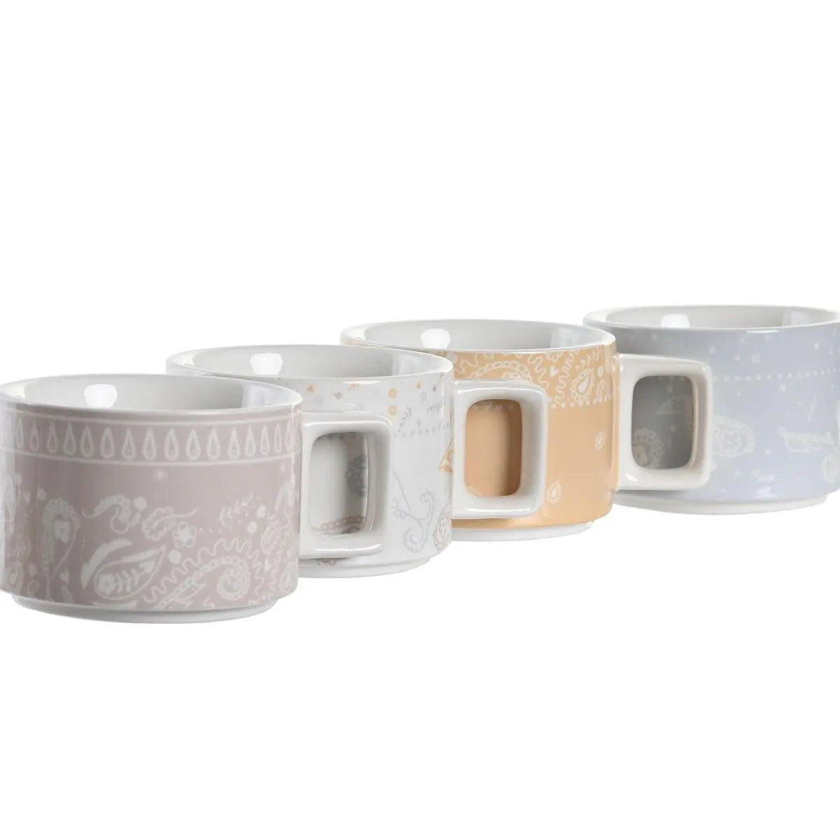 Ensemble de tasses à café DKD Home Decor Jaune Bleu Blanc Rouge Métal Bambou Dolomite 4 Pièces 260 ml Mamm