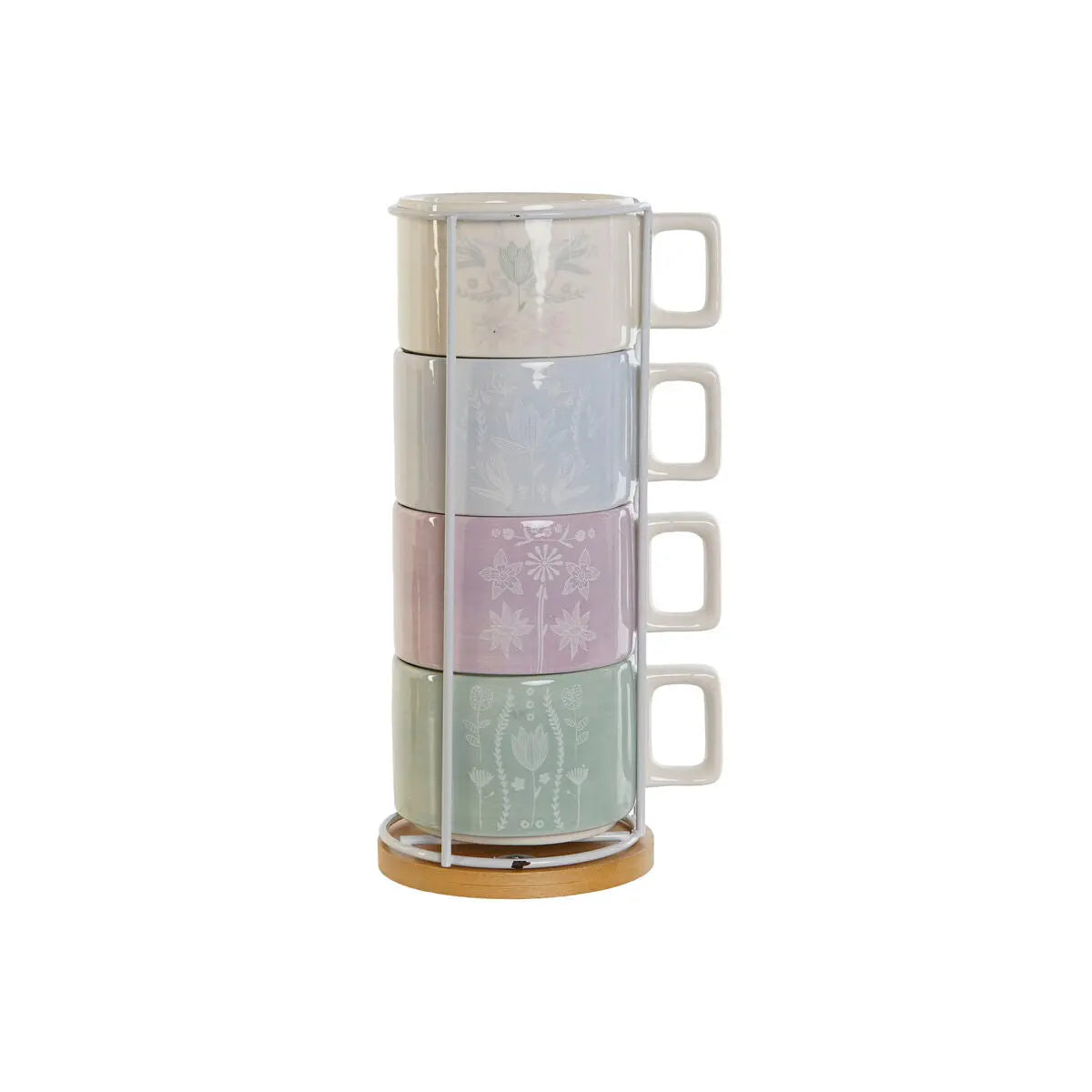 Ensemble de tasses à café DKD Home Decor Vert Bleu ciel Lila Métal Bambou 260 ml Mamm
