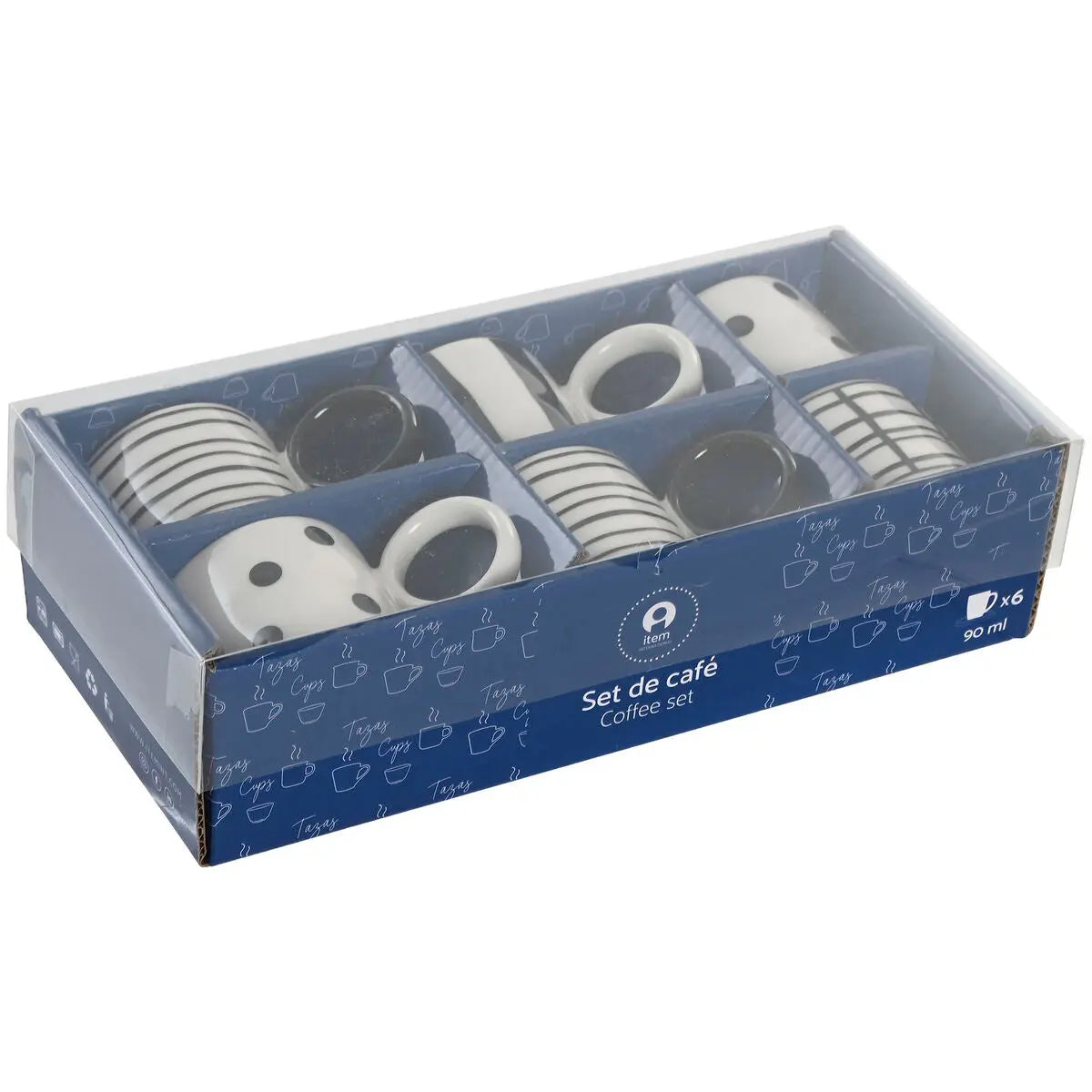 Ensemble de tasses à café Home ESPRIT Blanc Noir Porcelaine 90 ml Mamm