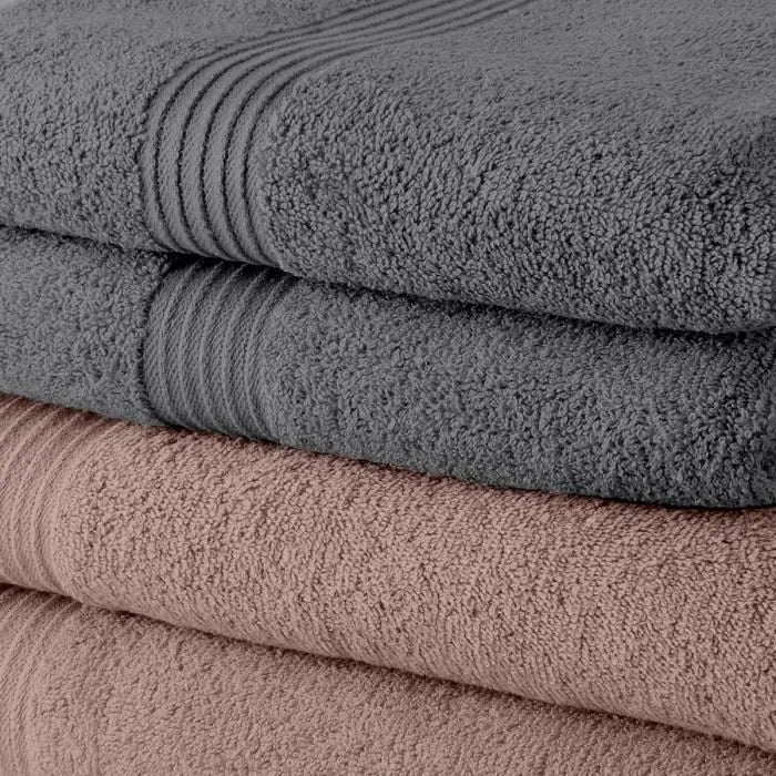 Lot de 10 serviettes de Toilette TODAY 50x90 cm 100% Coton - 5 roses des sables + 5 acier Mamm