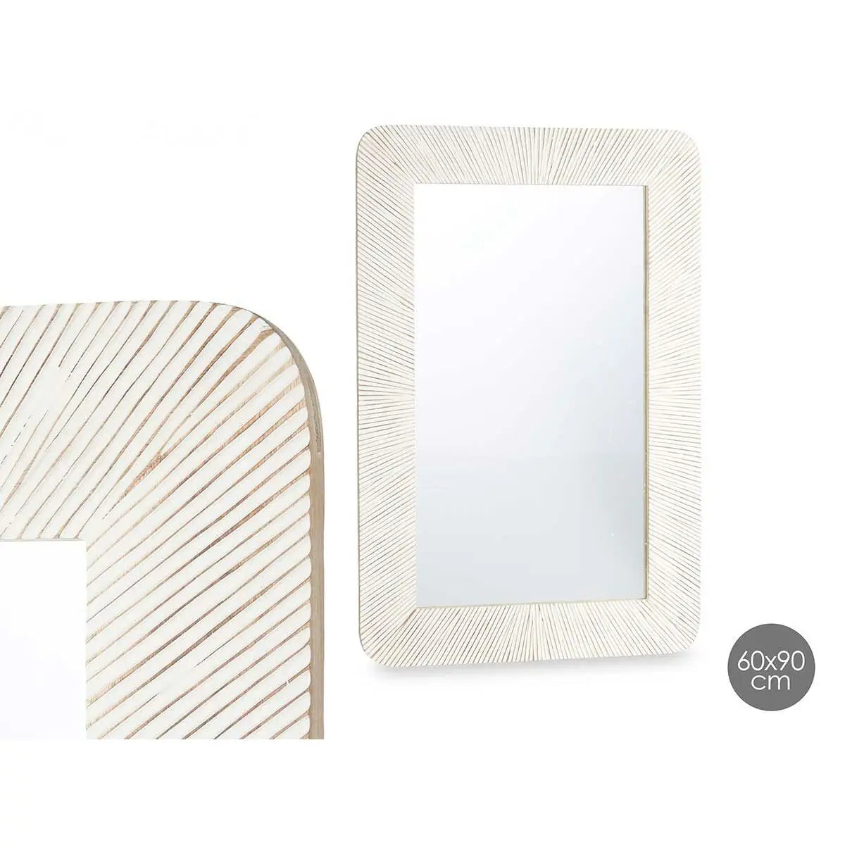 Miroir mural Blanc Marron Bois de manguier Rayures 90 x 60 x 2 cm Mamm