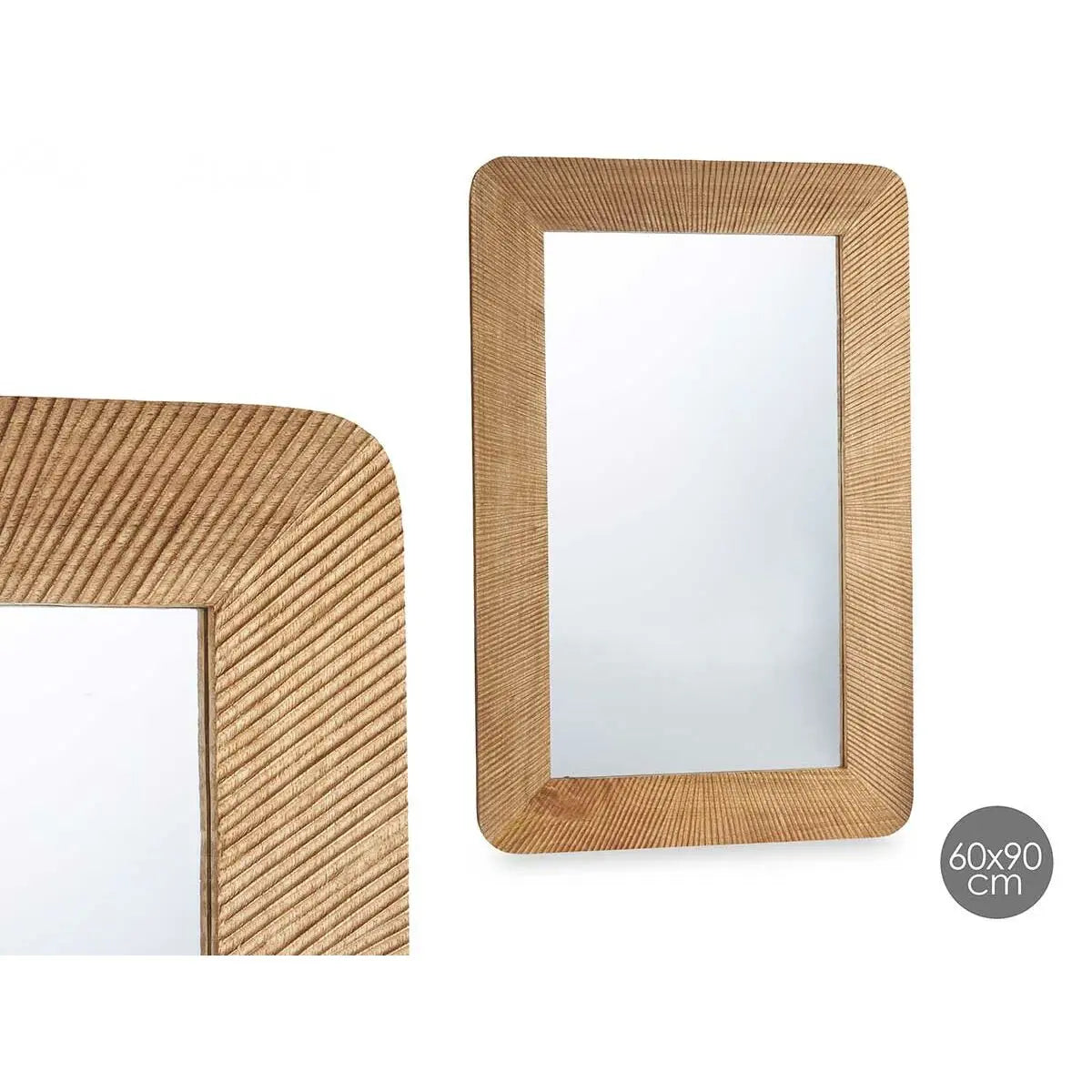 Miroir mural Marron Bois de manguier Rayures 90 x 60 x 2 cm Mamm