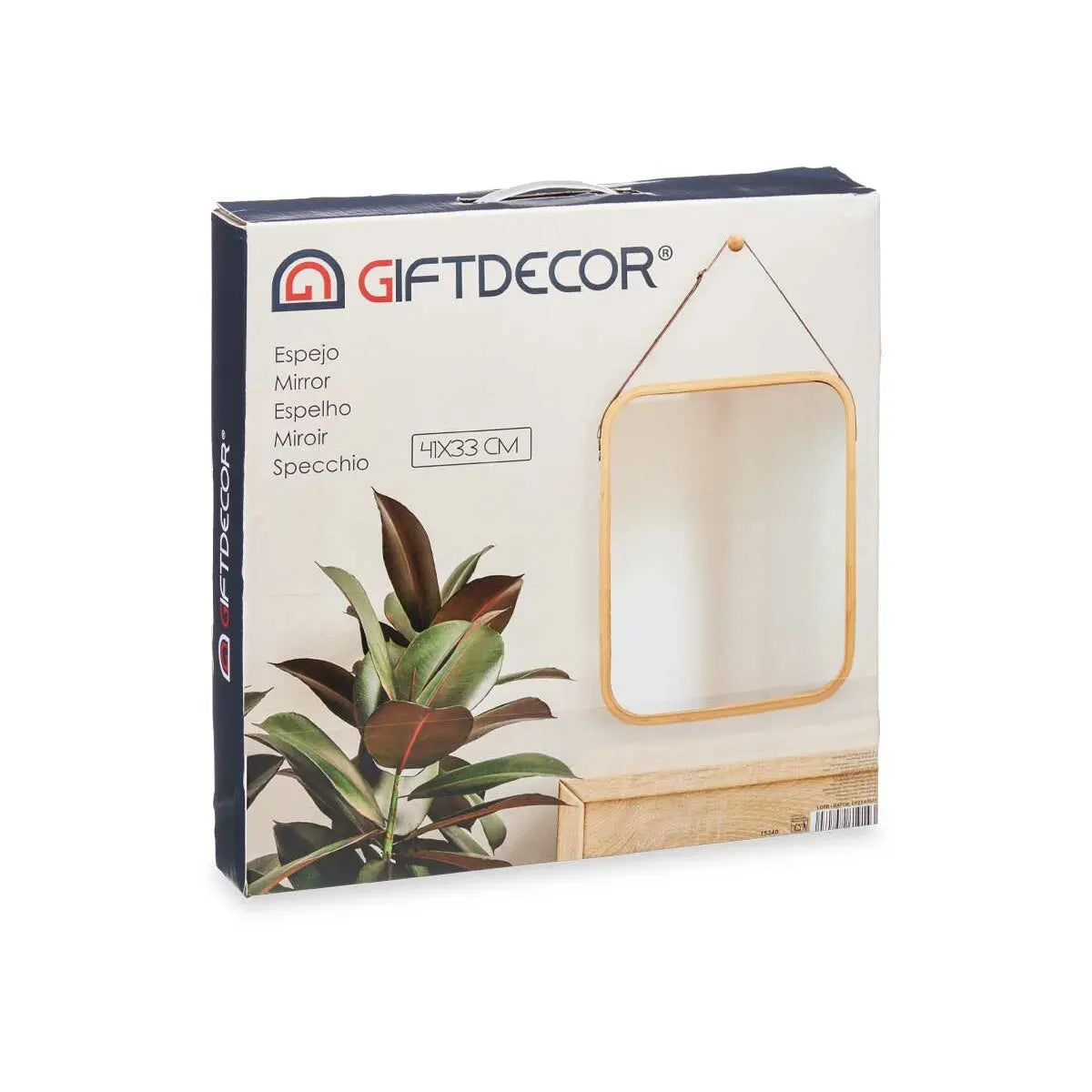 Miroir suspendu Naturel Cuir Bambou Rectangulaire 34 x 41,5 x 1,5 cm (6 Unités) Mamm