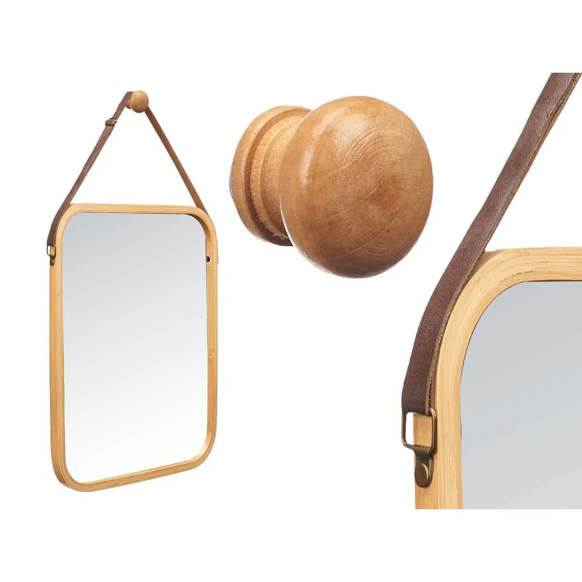 Miroir suspendu Naturel Cuir Bambou Rectangulaire 34 x 41,5 x 1,5 cm (6 Unités) Mamm
