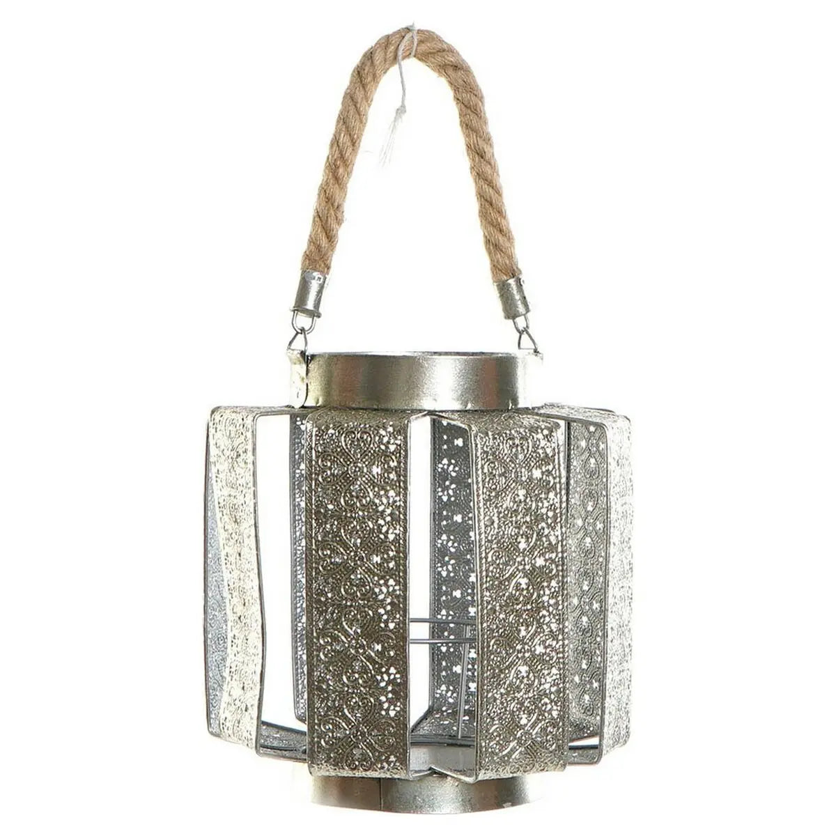Pot à Bougie DKD Home Decor 21 x 21 x 23 cm Argenté Métal Corde Arabe Bigbuy