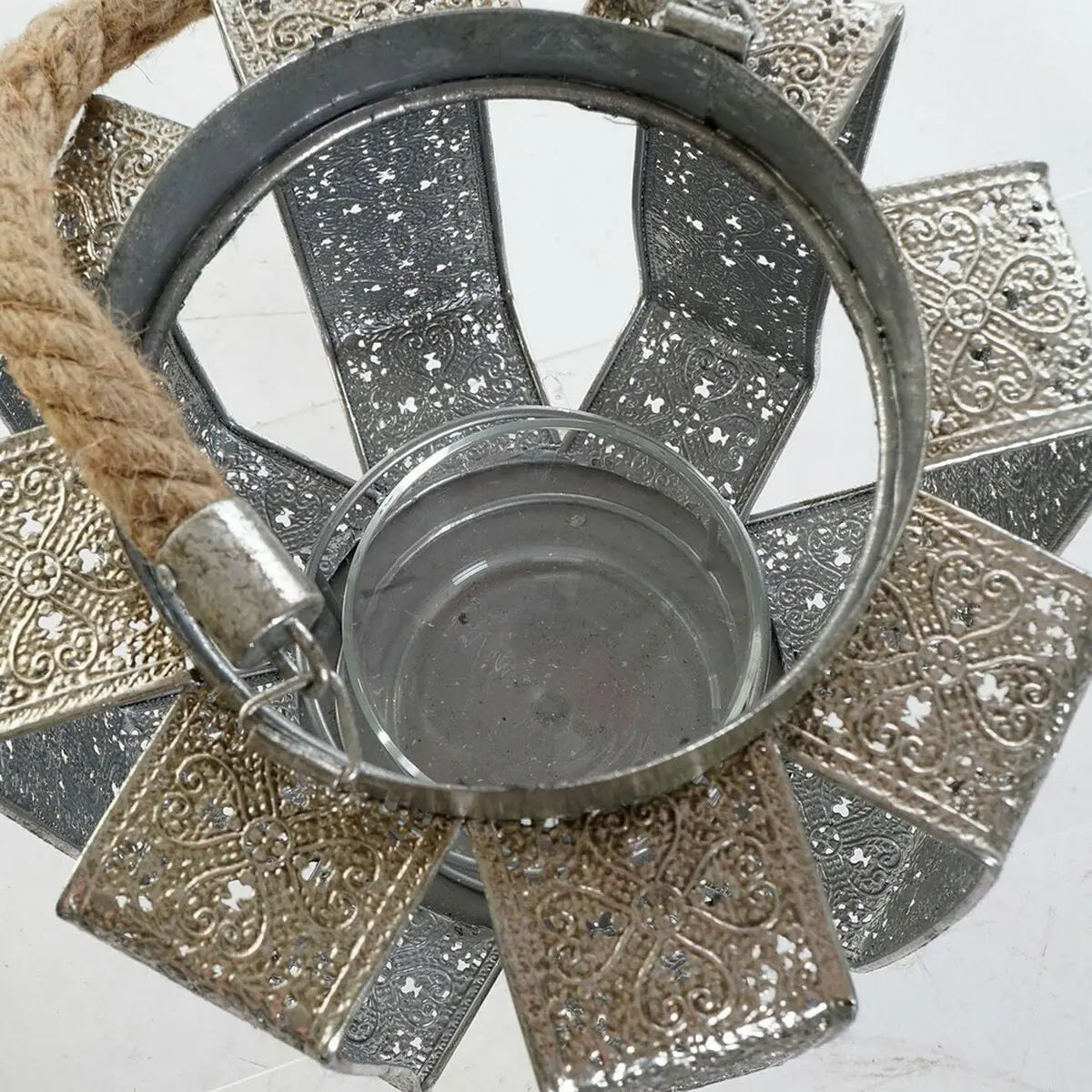 Pot à Bougie DKD Home Decor 21 x 21 x 23 cm Argenté Métal Corde Arabe Bigbuy
