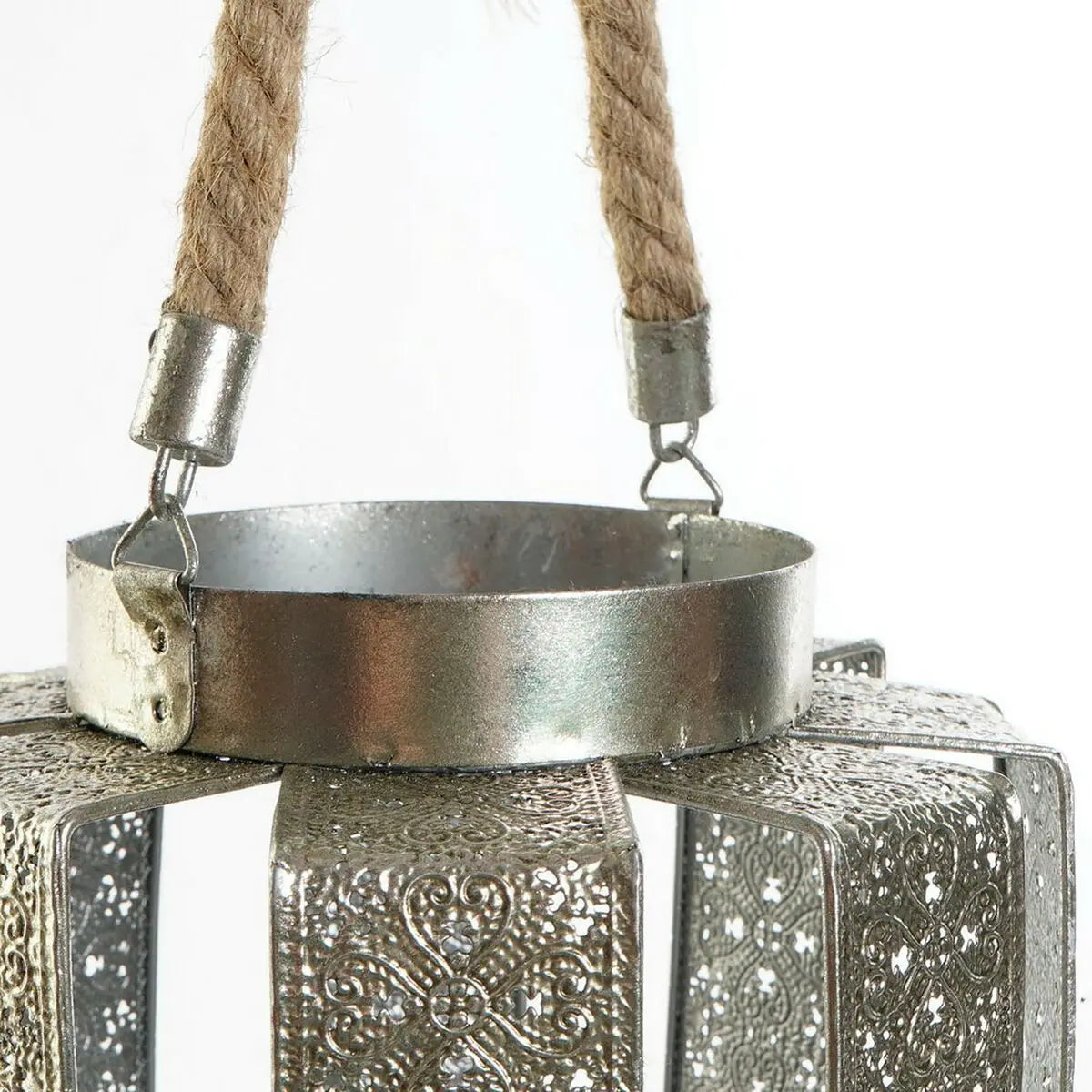 Pot à Bougie DKD Home Decor 21 x 21 x 23 cm Argenté Métal Corde Arabe Bigbuy