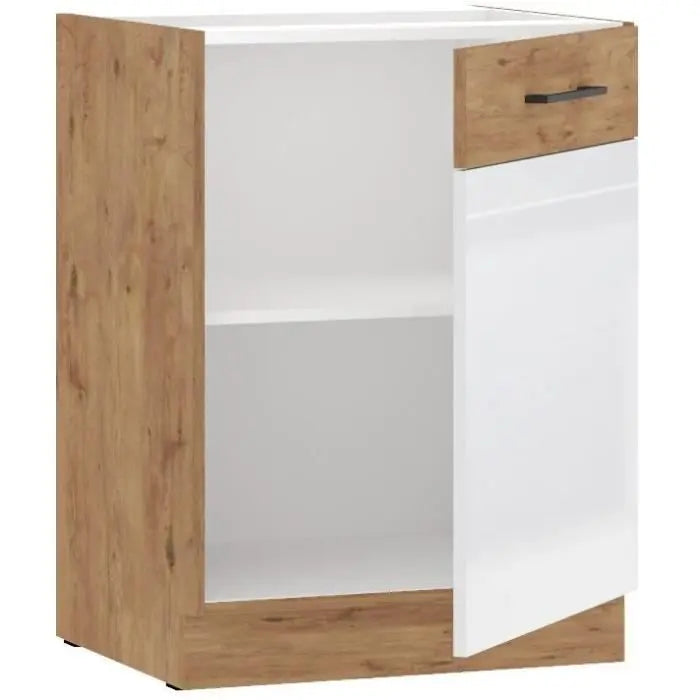 ROCK - Meuble bas - Mélaminé chene Lancelot et Blanc brillant - 60 cm - 1 porte battante - Plan de travail non inclus Mamm