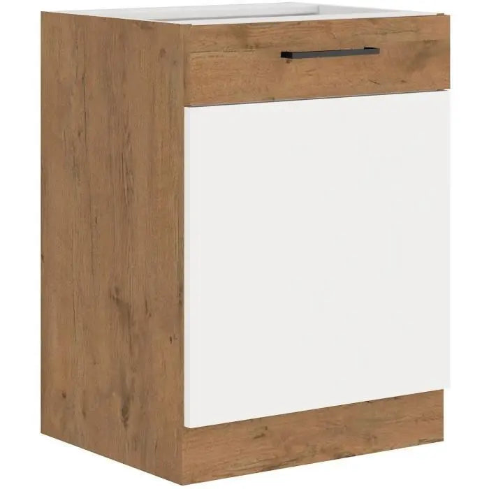 ROCK - Meuble bas - Mélaminé chene Lancelot et Blanc brillant - 60 cm - 1 porte battante - Plan de travail non inclus Mamm