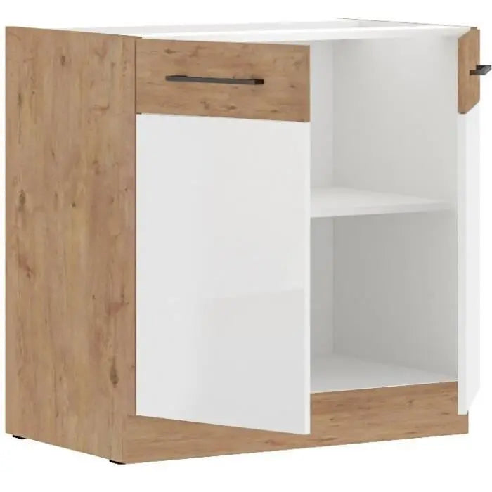 ROCK - Meuble bas - Mélaminé decor chene Lancelot et Blanc - 80 cm - 2 portes battantes - Plan de travail non inclus Mamm