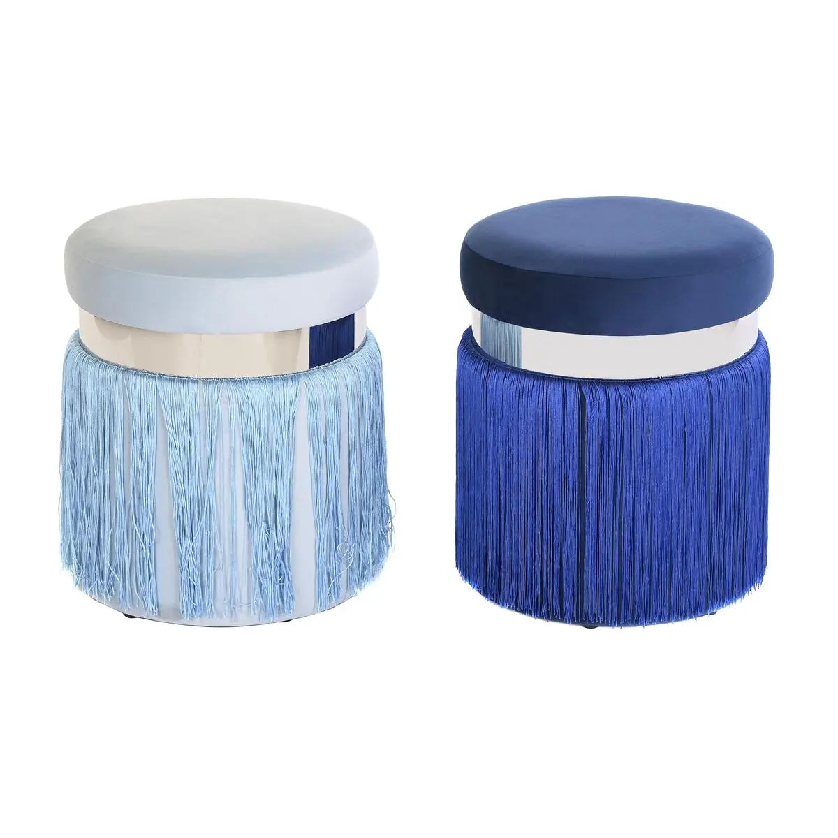 Repose-pied DKD Home Decor Argenté Métal Bleu ciel Blue marine Frange 35 x 35 x 41 cm (2 Unités) Mamm