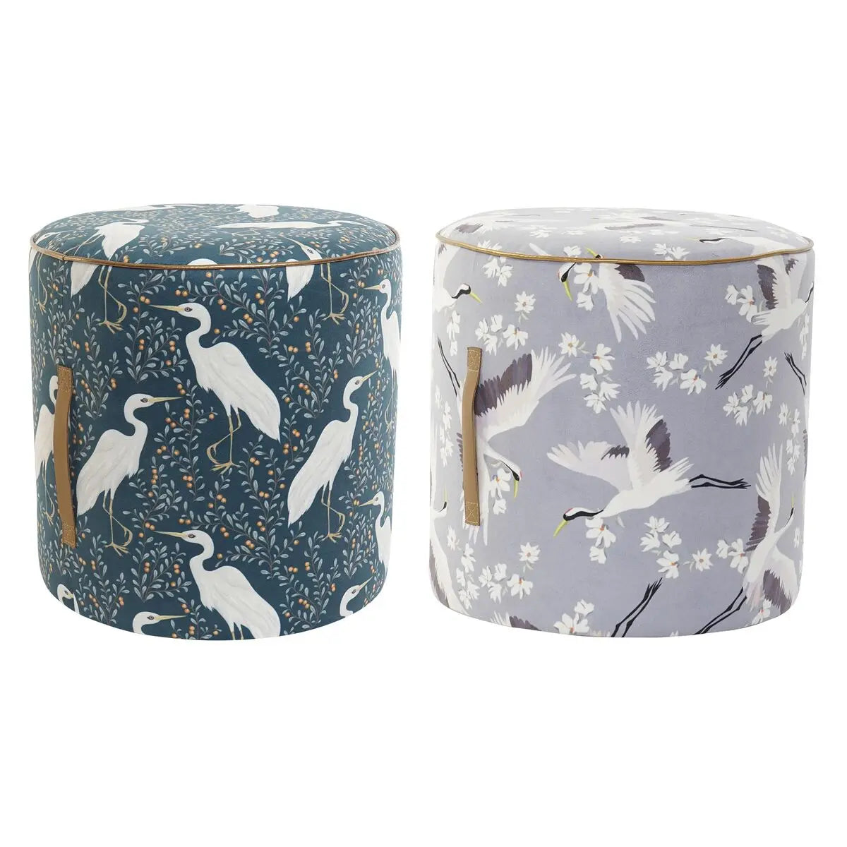 Repose-pied DKD Home Decor Bleu Blanc Vert Bois Velours Oiseau Oriental 35 x 35 x 35 cm (2 Unités) Mamm