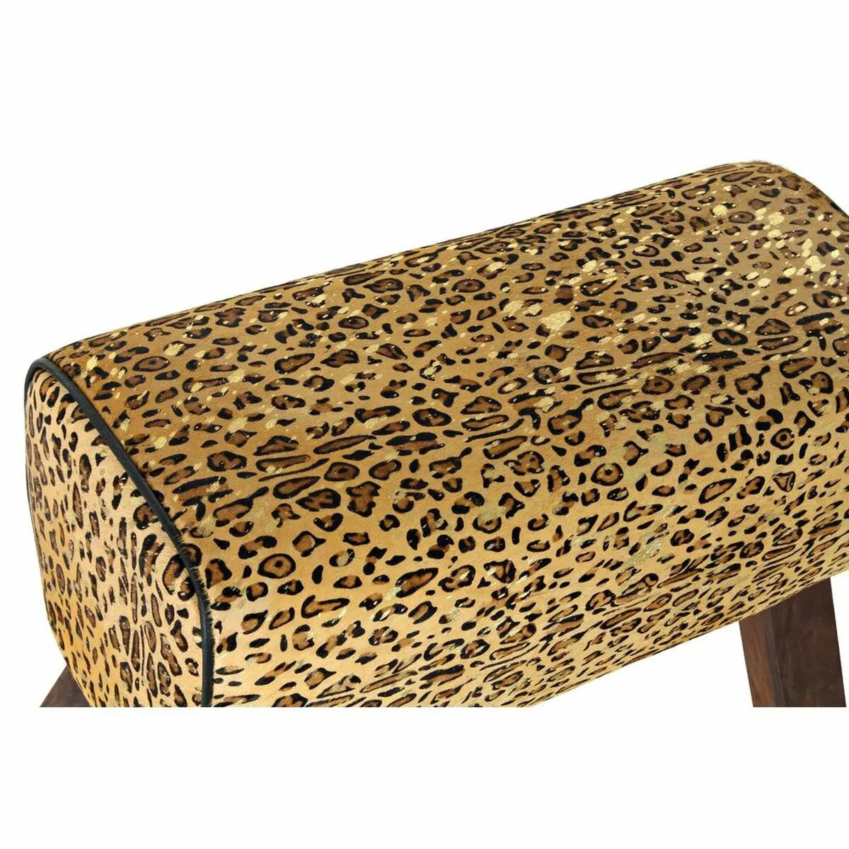 Repose-pied DKD Home Decor Noir Bois Marron Cuir Léopard (67 x 30 x 51 cm) Bigbuy