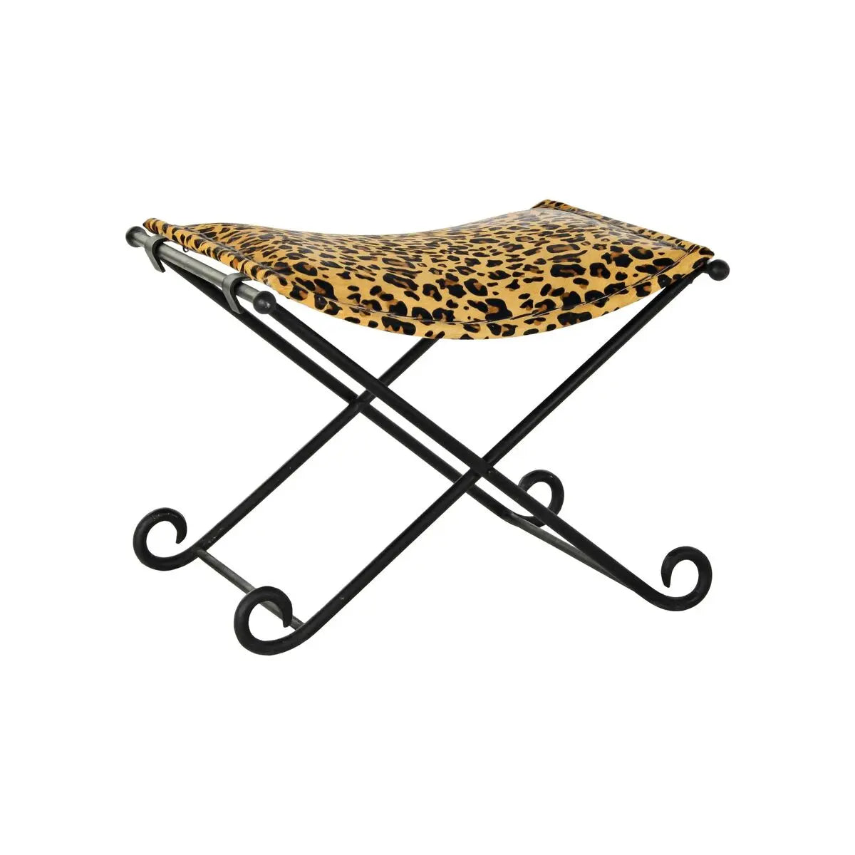 Repose-pied DKD Home Decor Noir Métal Marron Cuir Léopard (55 x 45 x 41 cm) Bigbuy