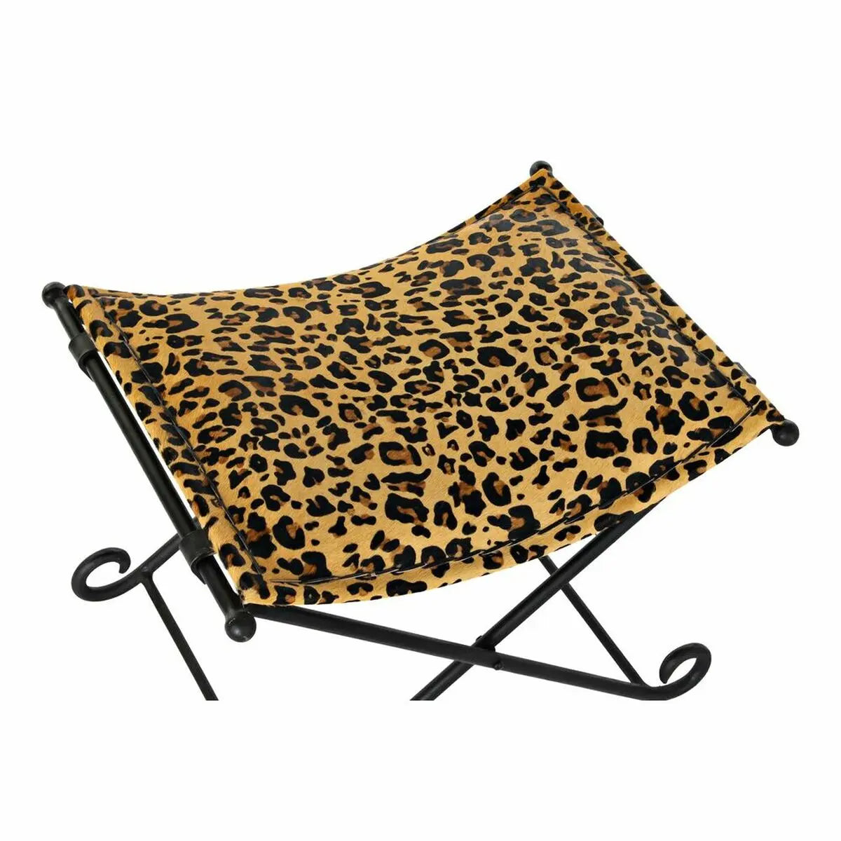 Repose-pied DKD Home Decor Noir Métal Marron Cuir Léopard (55 x 45 x 41 cm) Bigbuy