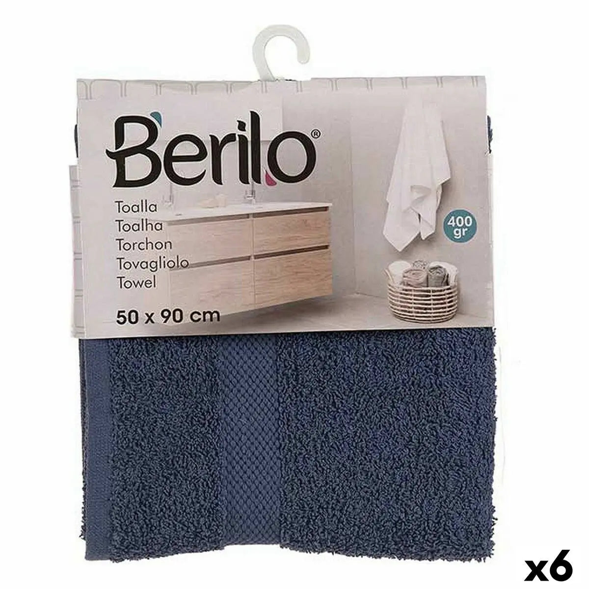 Serviette de toilette 50 x 0,5 x 90 cm Bleu (6 Unités) Mamm