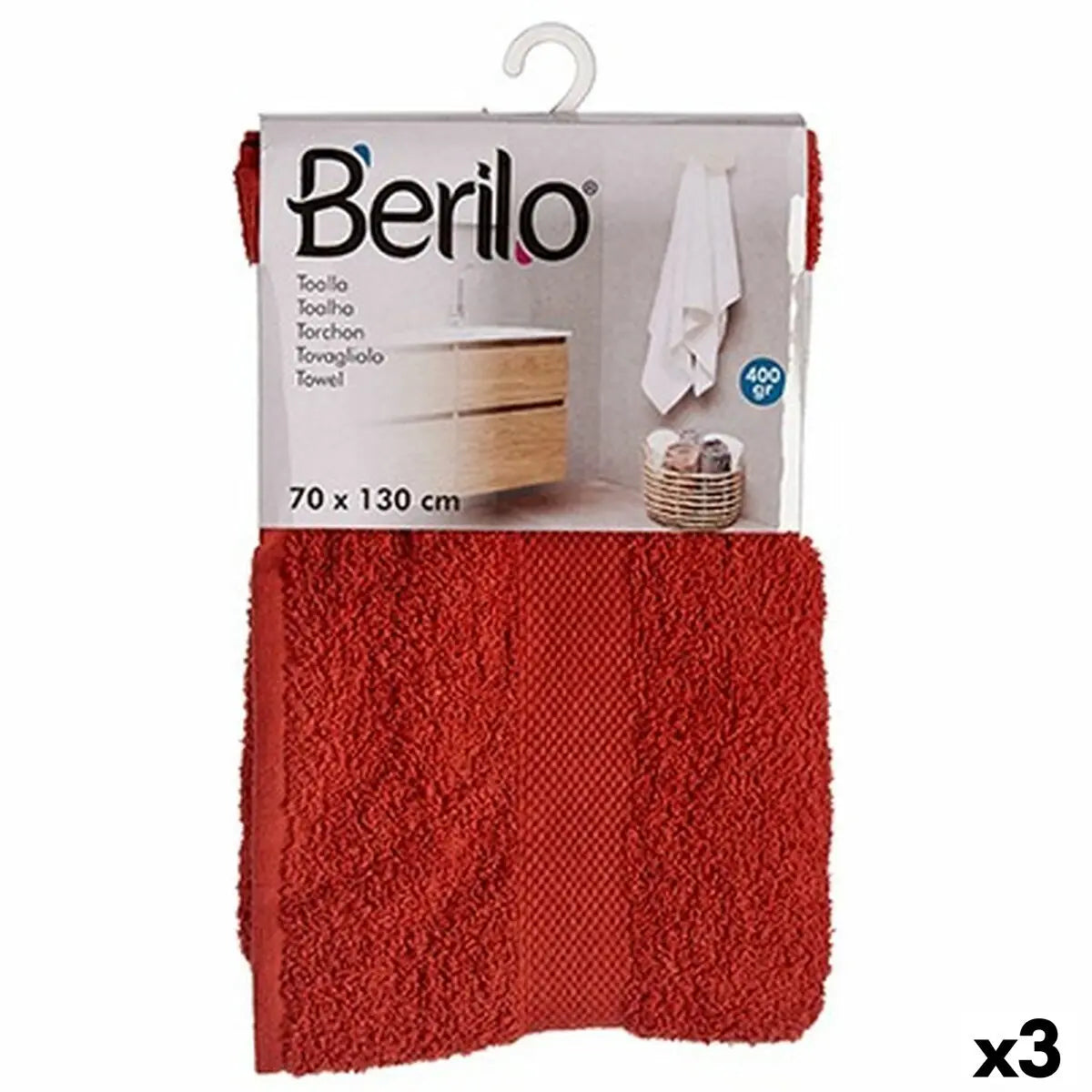 Serviette de toilette Couleur brique 70 x 130 cm (3 Unités) Mamm
