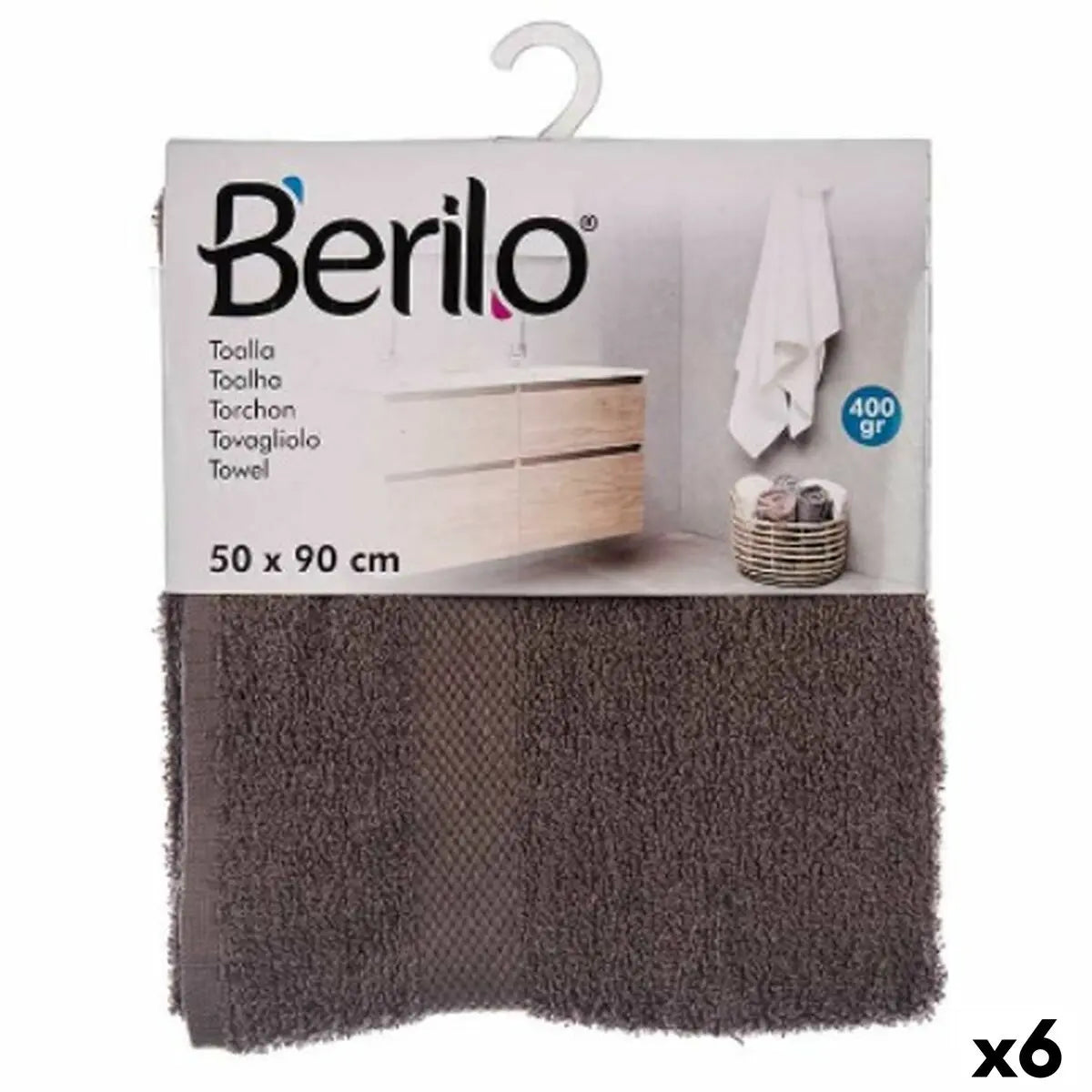 Serviette de toilette Gris 50 x 90 cm (6 Unités) Mamm
