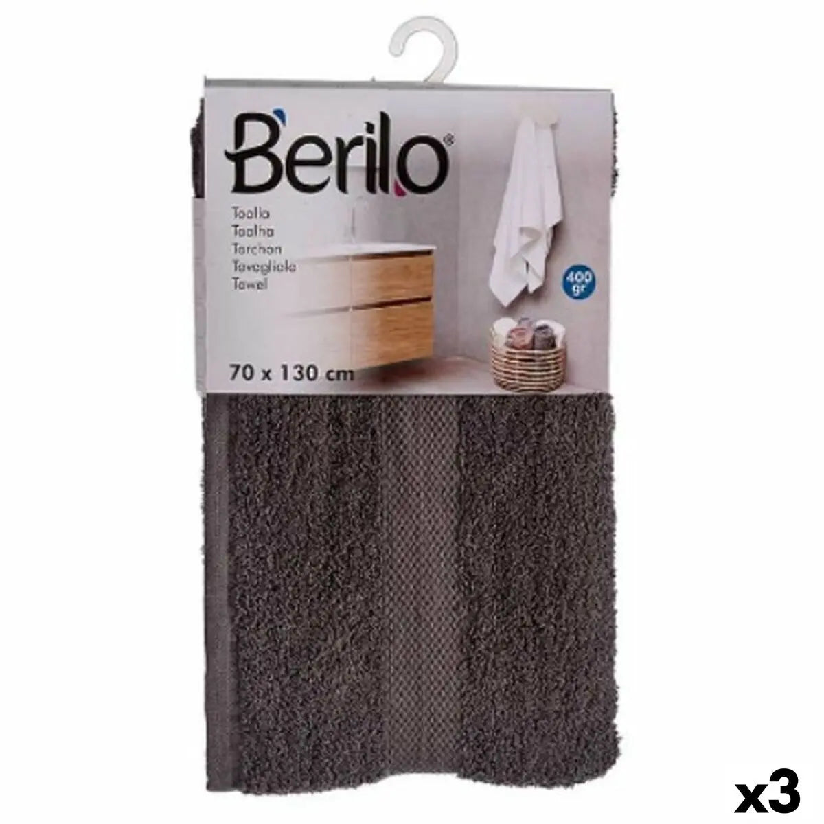 Serviette de toilette Gris 70 x 130 cm (3 Unités) Mamm
