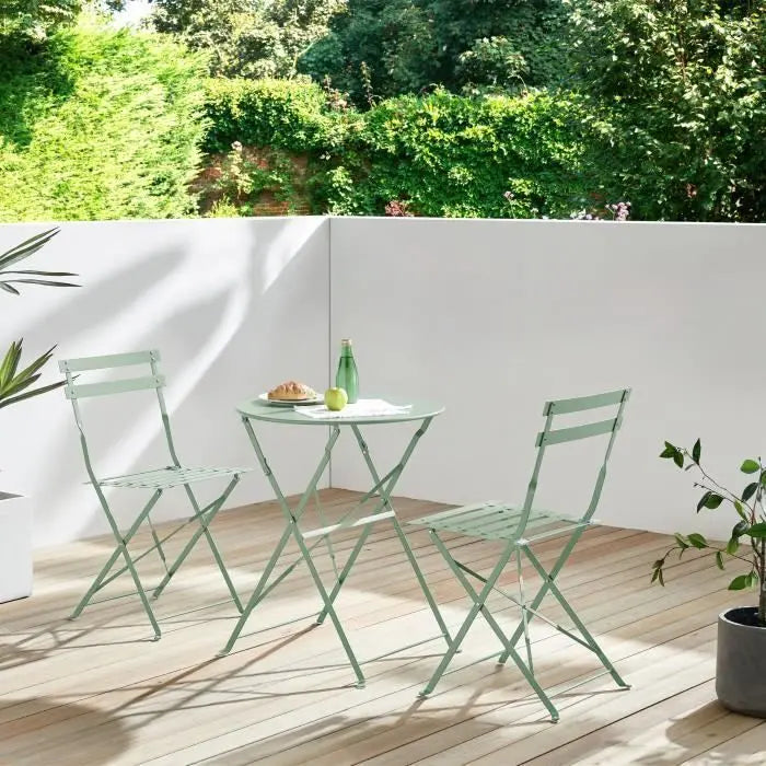 Set bistrot 2 personnes - Table ronde 60 cm avec 2 chaises - Acier  thermolaqué - Vert Octopia