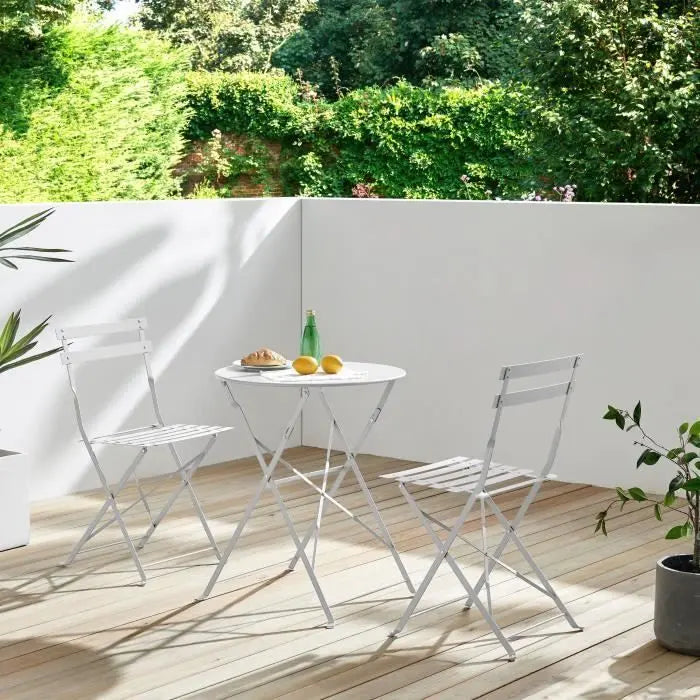 Set bistrot - Ensemble repas de jardin - Table pliante Diam.60 cm  + 2 chaises - Acier thermolaqué - Gris Octopia