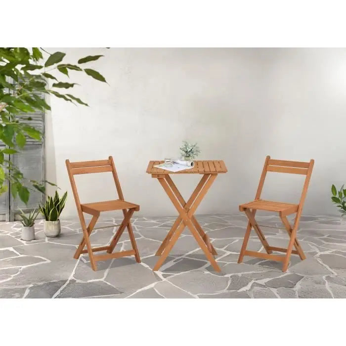 Set bistrot en bois d'acacia FSC - Composé d'une table carrée et de 2 chaises pliables Octopia