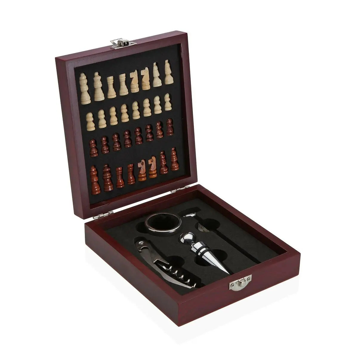 Set d'Accessoires pour Vin Versa Jeu d'Échecs Verre ABS Bois MDF 16,8 x 5,1 x 14,78 cm Bigbuy