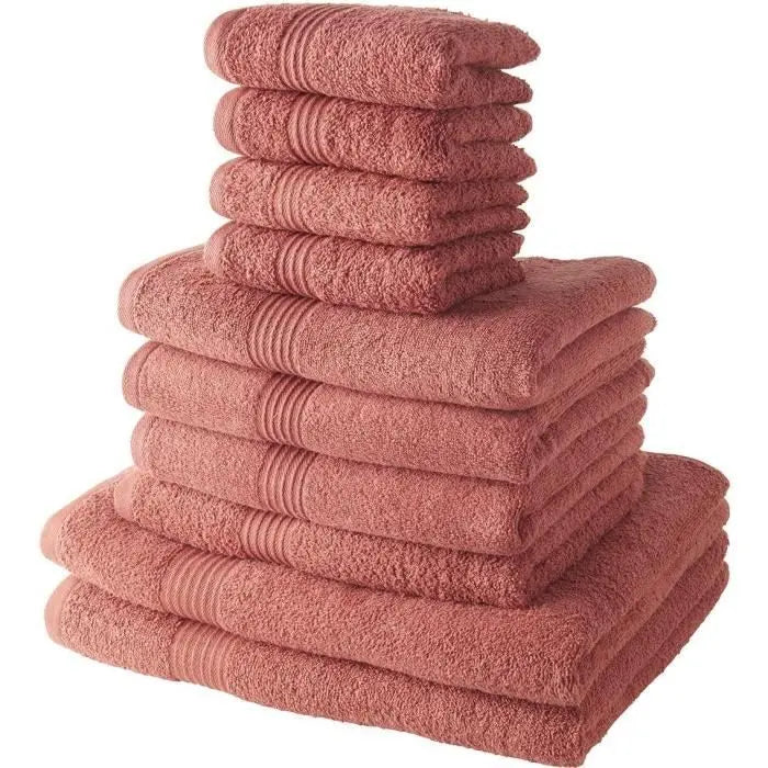 TODAY Lot de 4 Serviettes Invité 30x50 cm + 4 Serviettes de Bain 50x100 cm + 2 Draps de Bain 70x130 cm 100% coton Terracotta Mamm