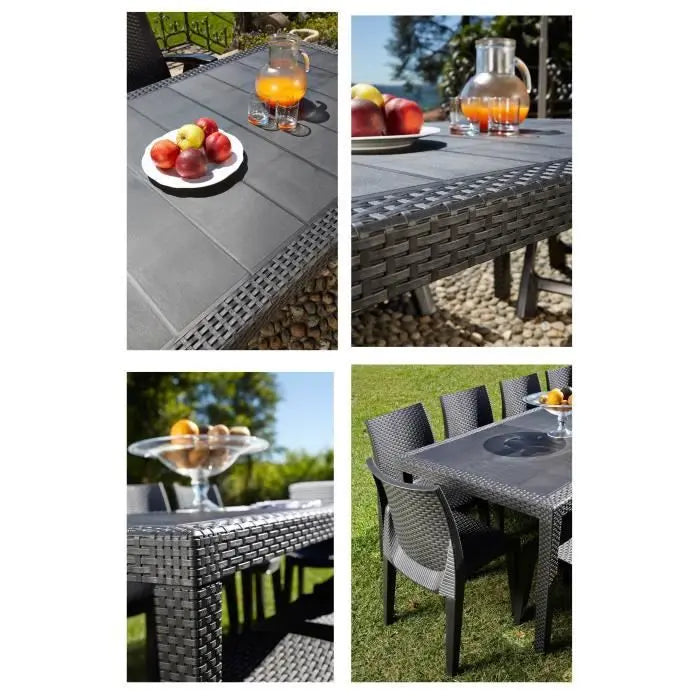 Table a manger outdoor Queen effet rotin - Anthracite - 220 x 90 x 72 cm Octopia