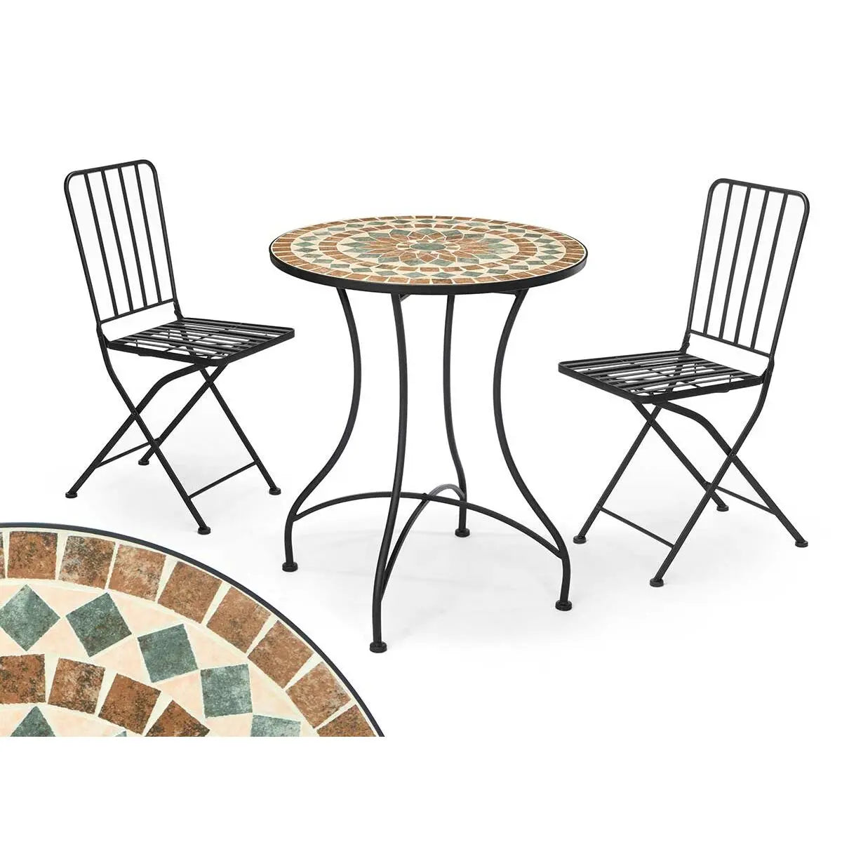 Table avec 2 chaises Ibergarden Mosaico-Forja Marron Noir Bigbuy