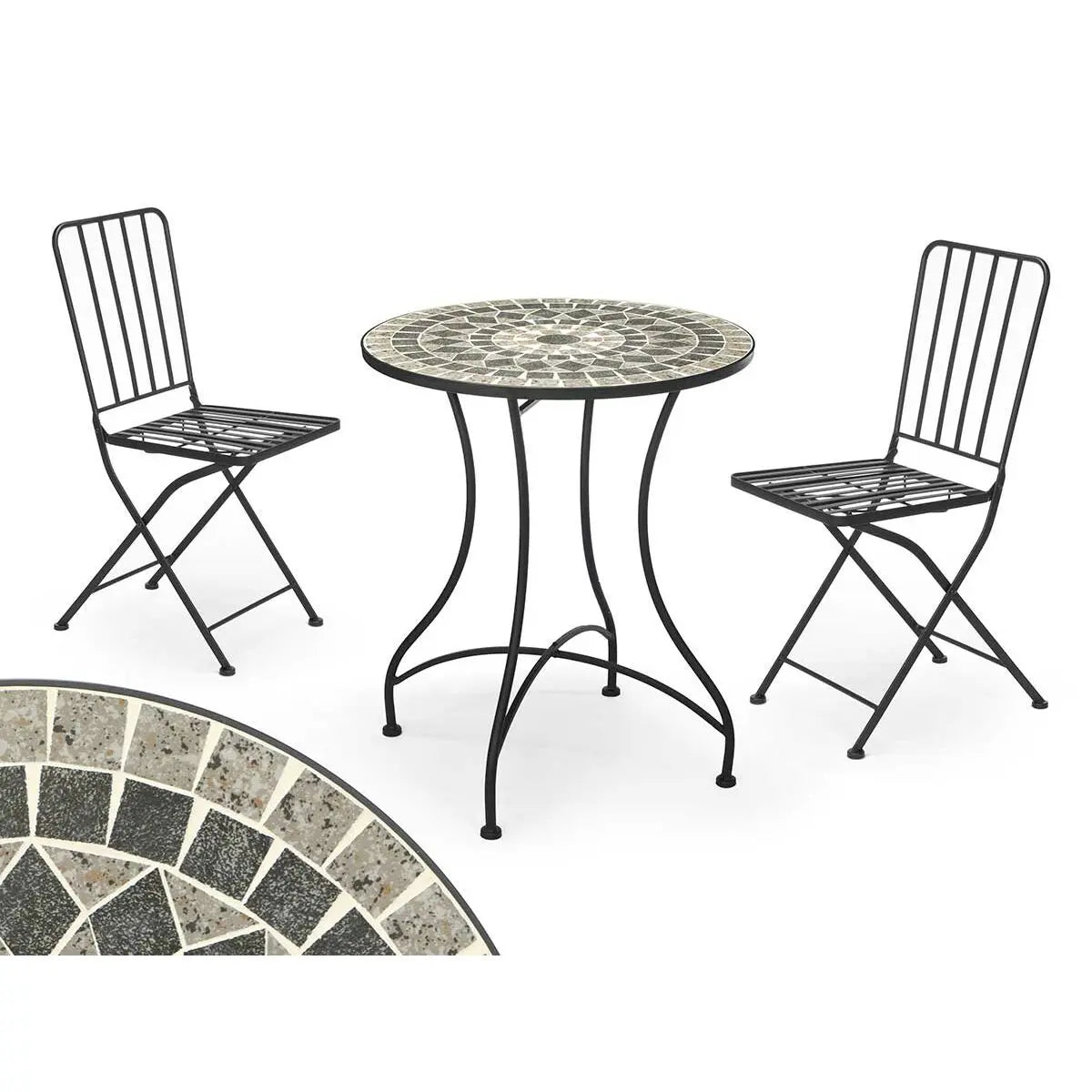 Table avec 2 chaises Ibergarden Mosaico-Forja Noir Gris Bigbuy