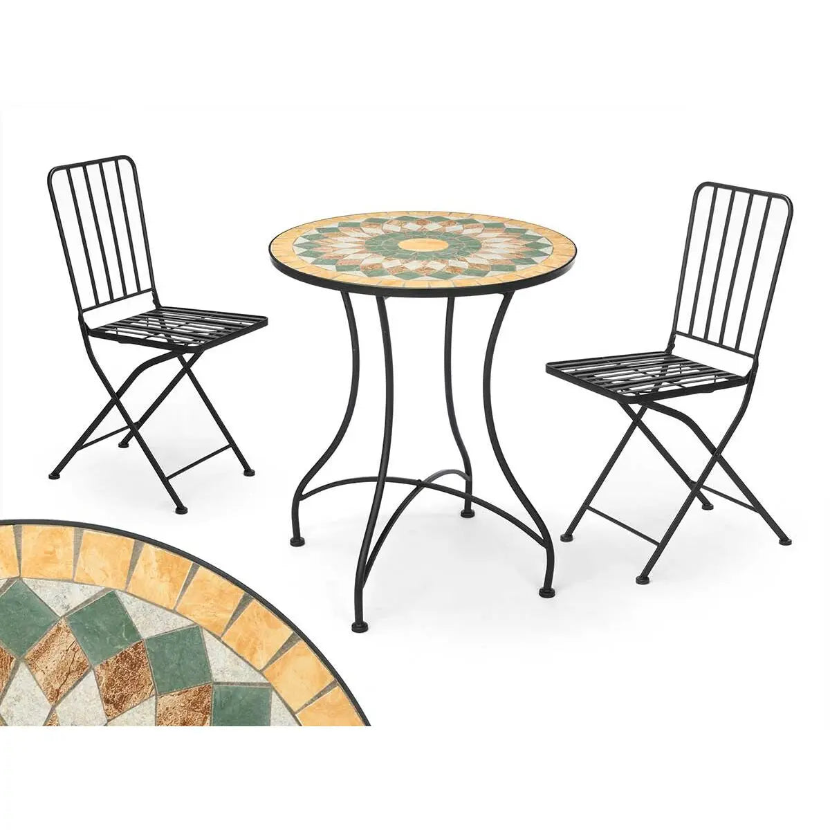 Table avec 2 chaises Ibergarden Mosaico-Forja Noir Ocre Bigbuy