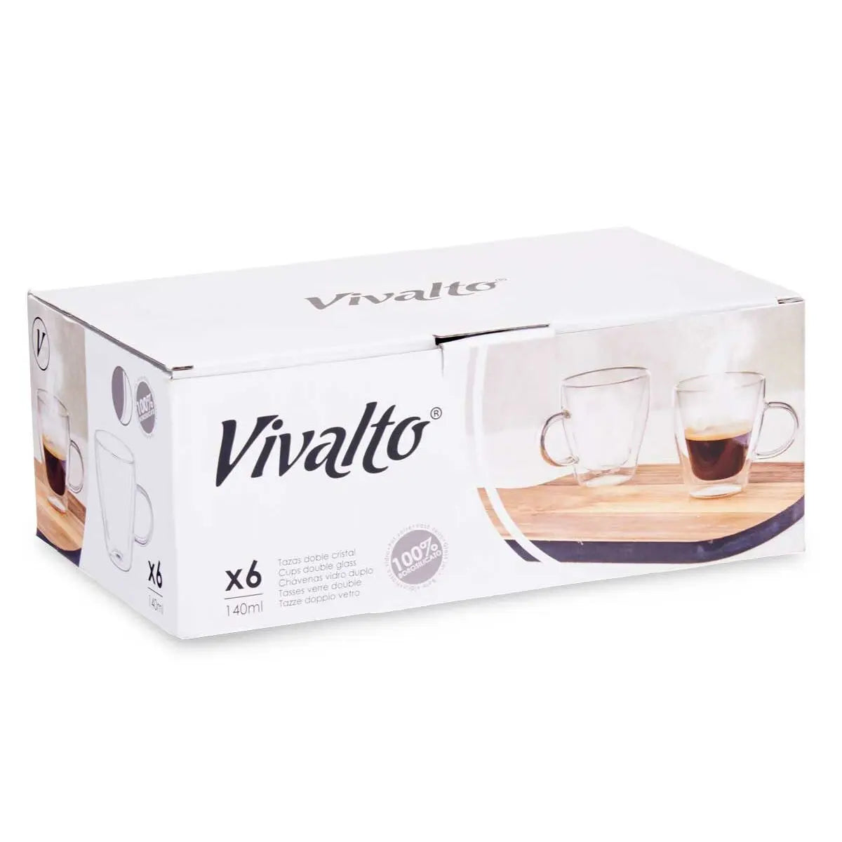 Tasse de café et de thé Vivalto OCT-DG2397 Transparent Verre Borosilicaté 140 ml (6 Unités) Mamm