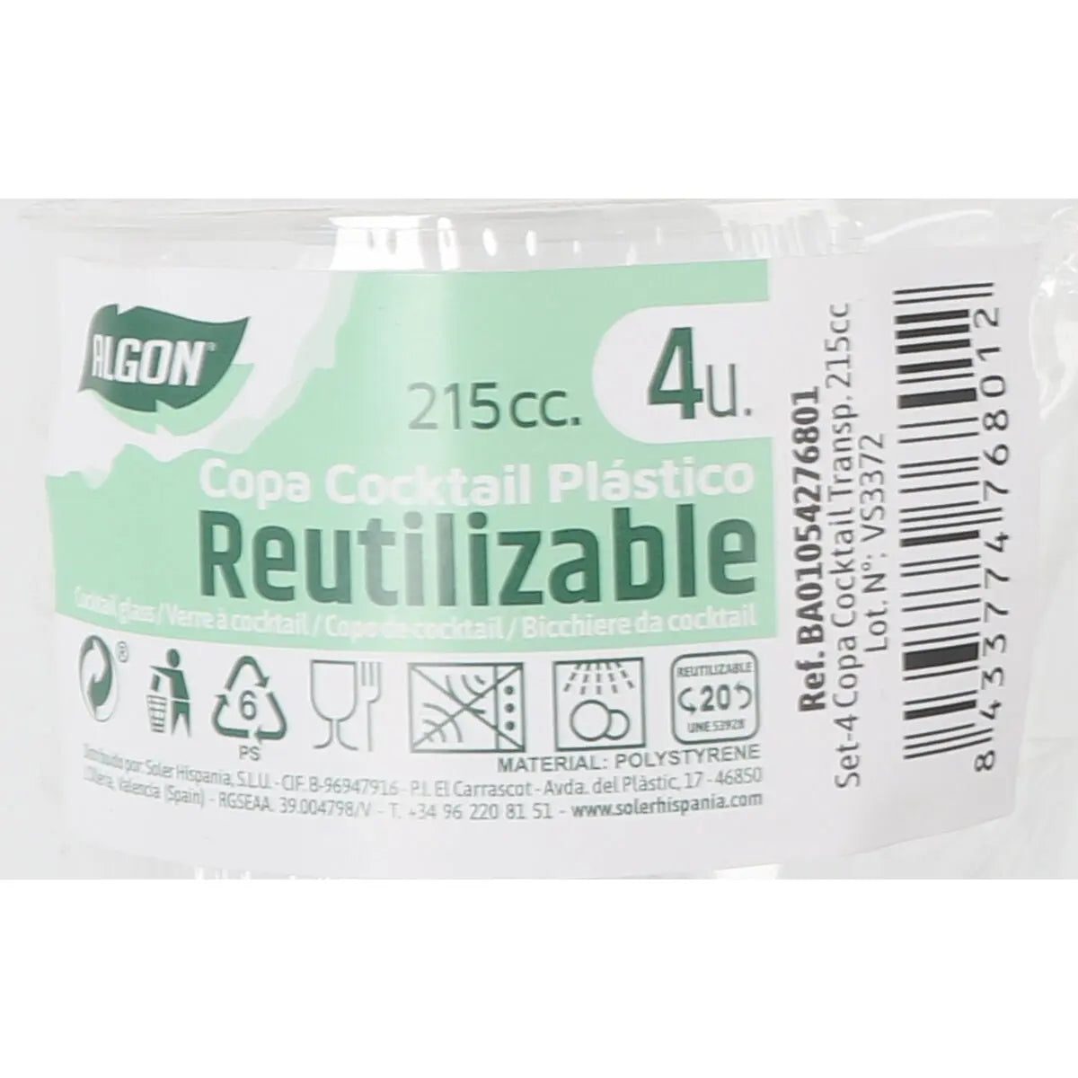 Verre à cocktail Algon 215 ml 4 Pièces (24 Unités) Bigbuy