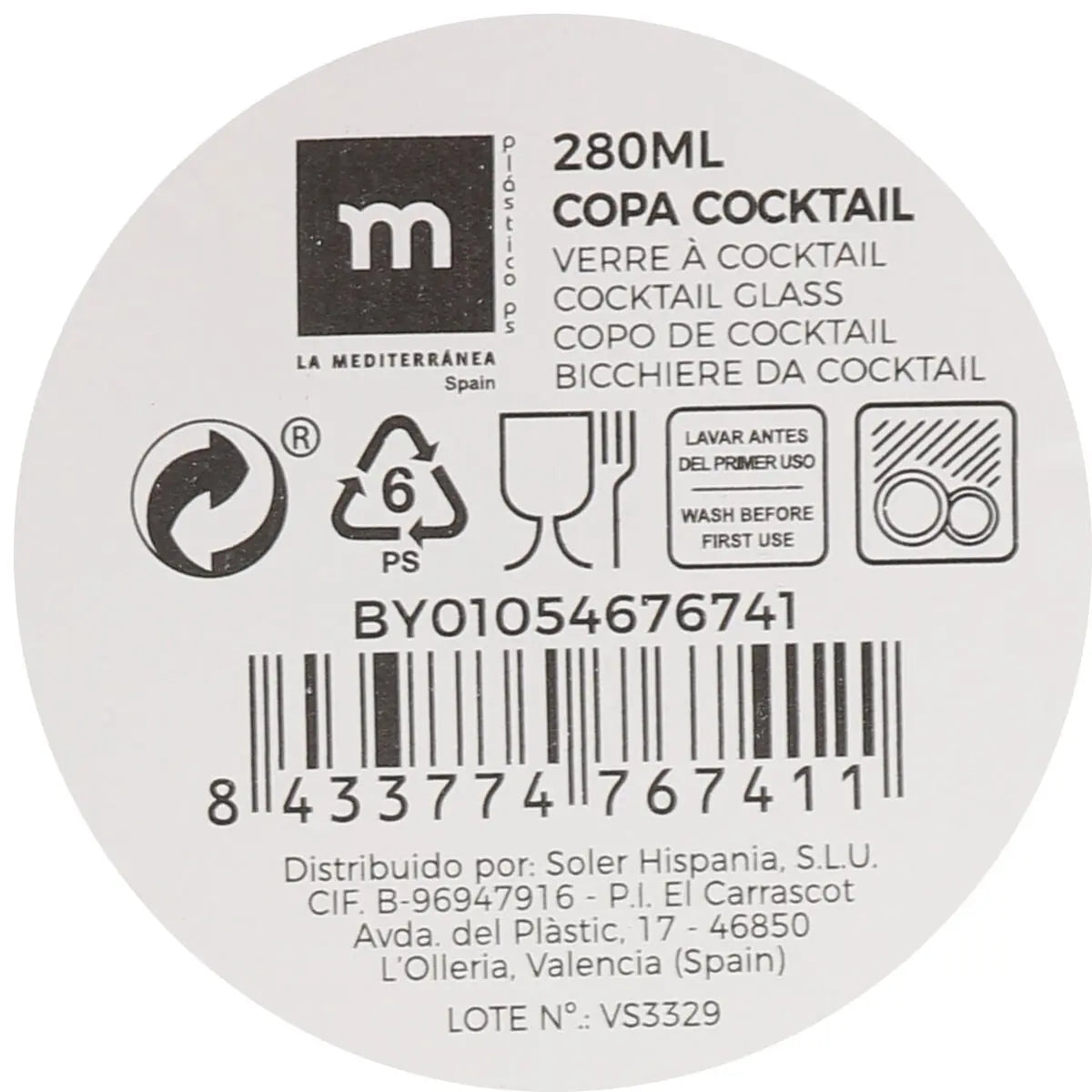 Verre à cocktail La Mediterránea (24 Unités) Bigbuy