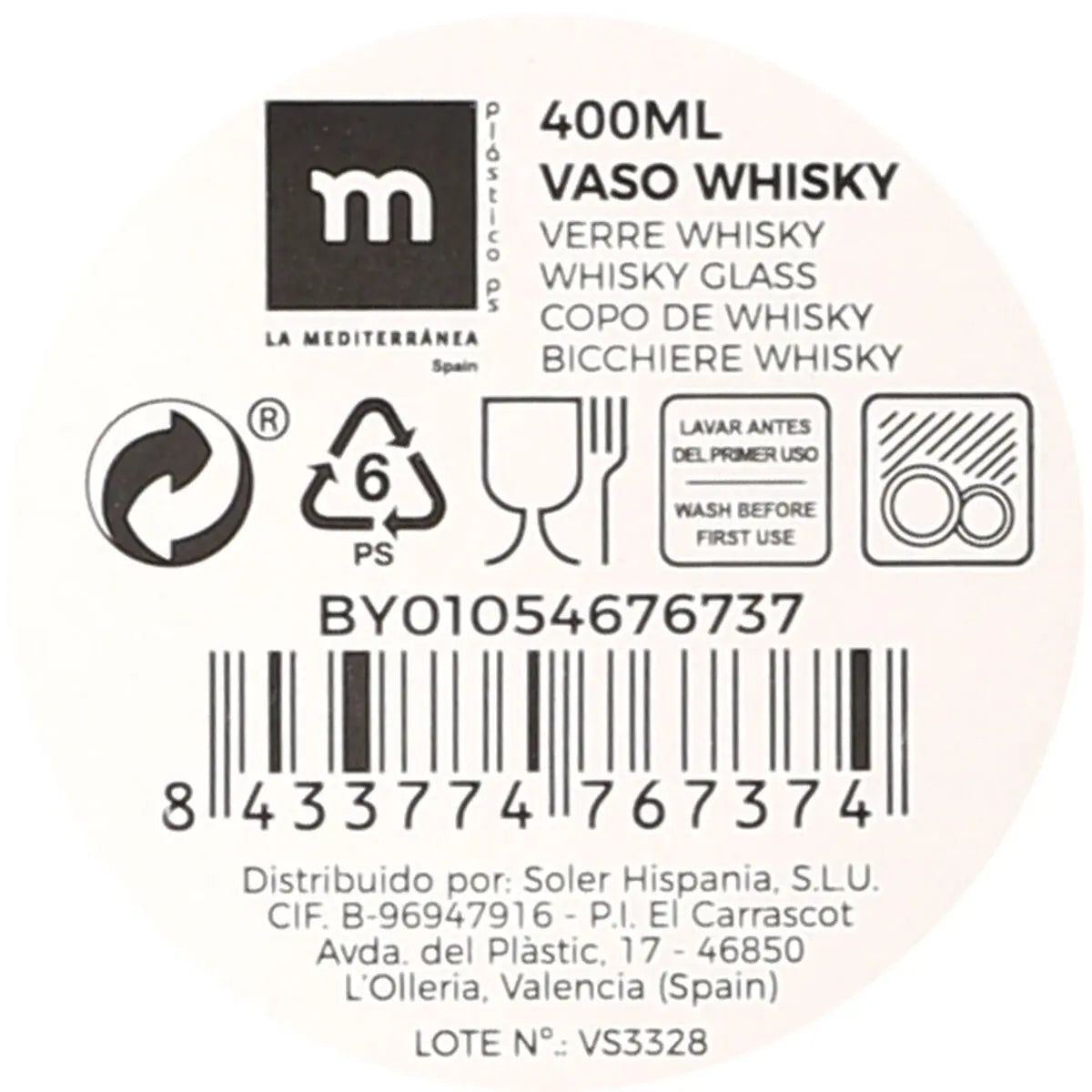 Verre à whisky La Mediterránea 0,4 l (24 Unités) Bigbuy